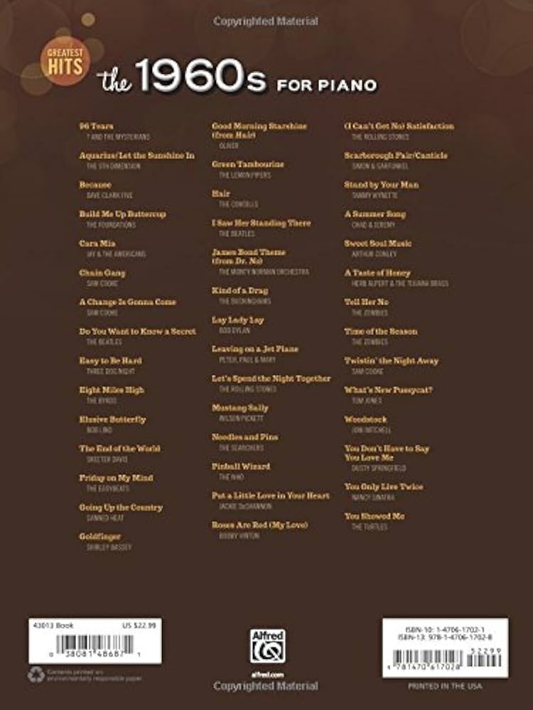 Greatest Hits - The 1960s for Piano: Over 40 Pop Music